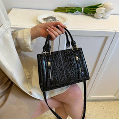 Crocodile Pattern Top Handle Crossbody Bag PU Leather Textured Bag