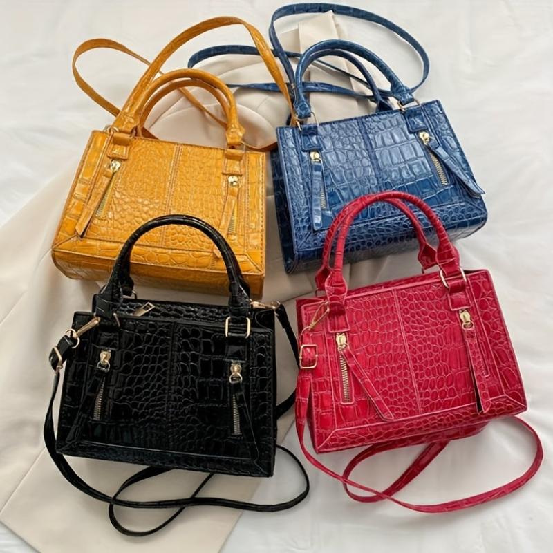 Crocodile Pattern Top Handle Crossbody Bag PU Leather Textured Bag