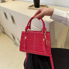 Crocodile Pattern Top Handle Crossbody Bag PU Leather Textured Bag