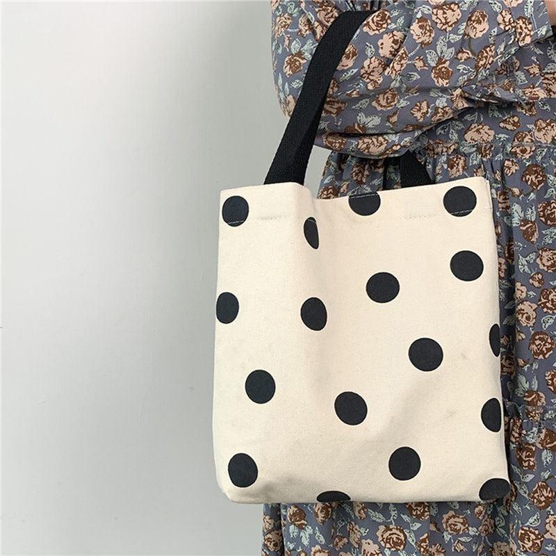 Polka Dots Leopard Pattern Bag Lightweight Shoulder Bag Canvas Shopping Bag