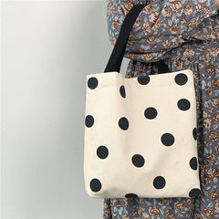 Polka Dots Leopard Pattern Bag Lightweight Shoulder Bag Canvas Shopping Bag