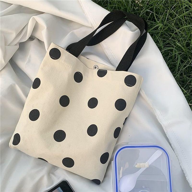 Polka Dots Leopard Pattern Bag Lightweight Shoulder Bag Canvas Shopping Bag