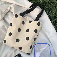 Polka Dots Leopard Pattern Bag Lightweight Shoulder Bag Canvas Shopping Bag