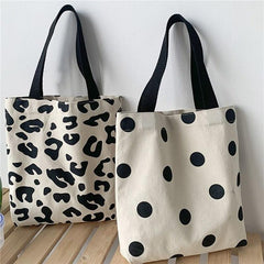 Polka Dots Leopard Pattern Bag Lightweight Shoulder Bag Canvas Shopping Bag