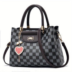 Plaid Top Handle Crossbody Bag PU Leather Classic Shoulder Bag