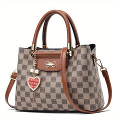 Plaid Top Handle Crossbody Bag PU Leather Classic Shoulder Bag