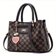 Plaid Top Handle Crossbody Bag PU Leather Classic Shoulder Bag