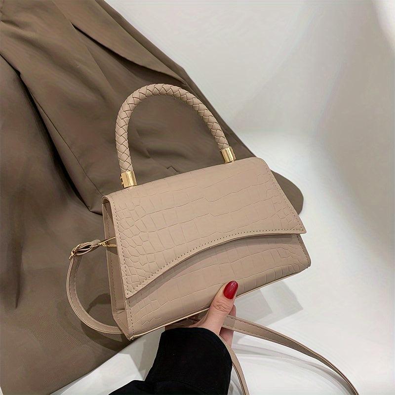 Crocodile Embossed Handbag Solid Satchel Bag Flap Shoulder Bag