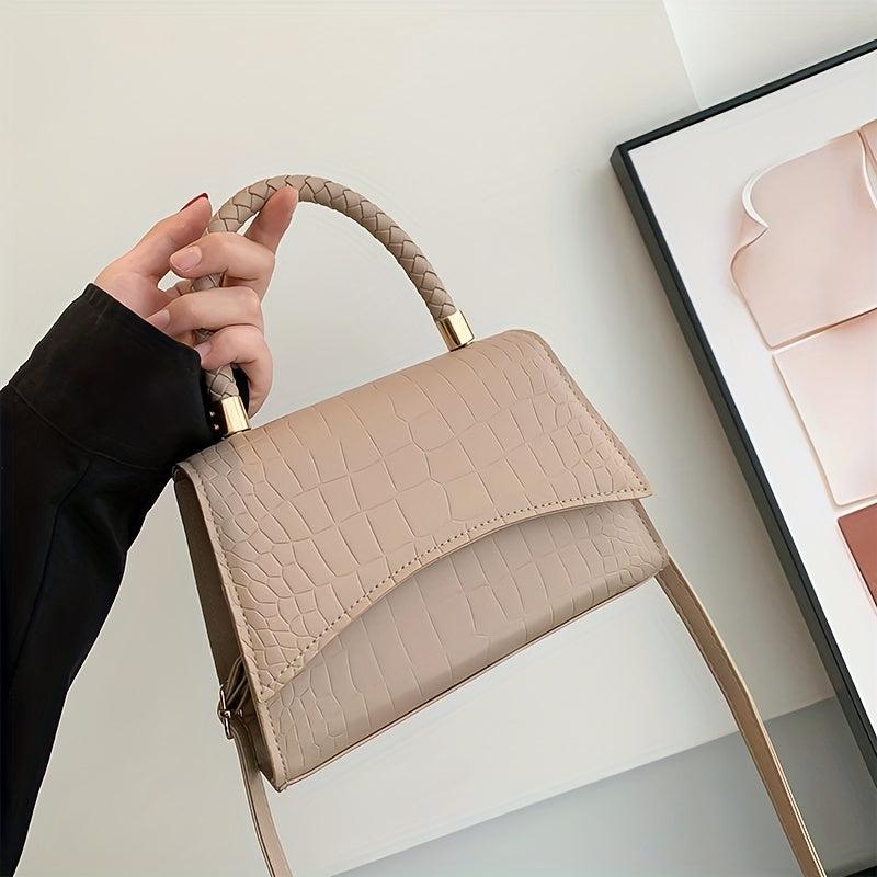 Crocodile Embossed Handbag Solid Satchel Bag Flap Shoulder Bag