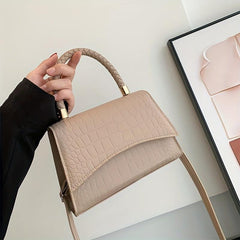 Crocodile Embossed Handbag Solid Satchel Bag Flap Shoulder Bag