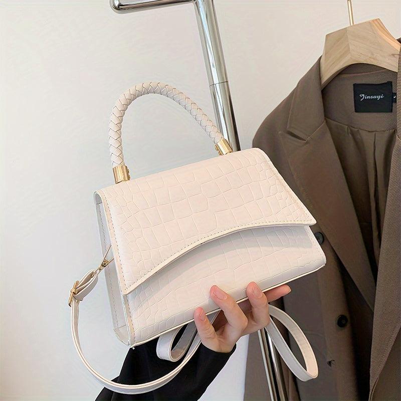 Crocodile Embossed Handbag Solid Satchel Bag Flap Shoulder Bag