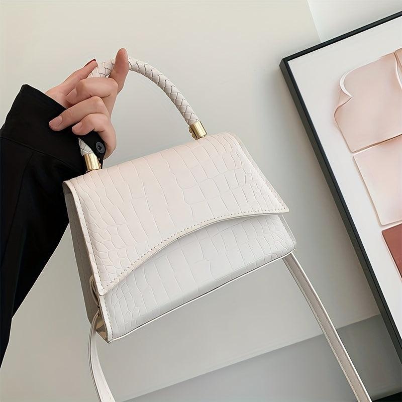 Crocodile Embossed Handbag Solid Satchel Bag Flap Shoulder Bag