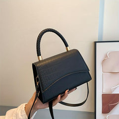 Crocodile Embossed Handbag Solid Satchel Bag Flap Shoulder Bag