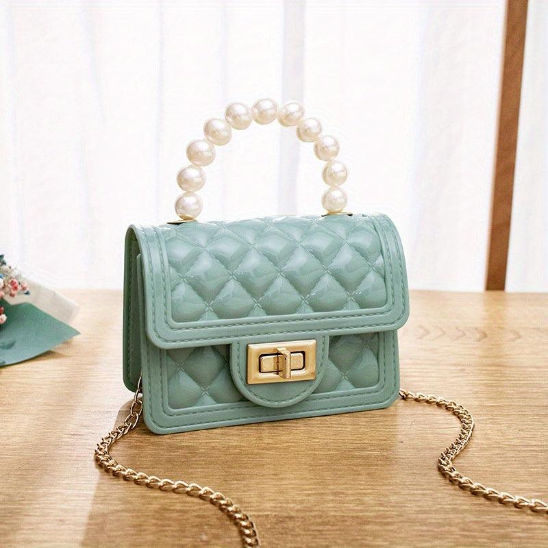 Solid Square Crossbody Bag Bead Top Handle