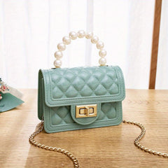 Solid Square Crossbody Bag Bead Top Handle