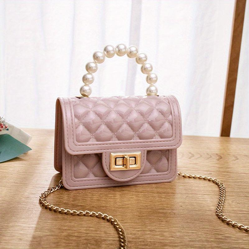 Solid Square Crossbody Bag Bead Top Handle