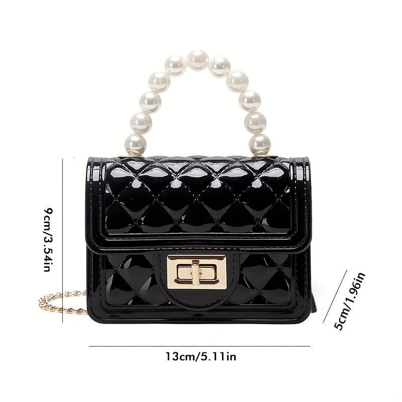 Solid Square Crossbody Bag Bead Top Handle