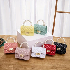 Solid Square Crossbody Bag Bead Top Handle