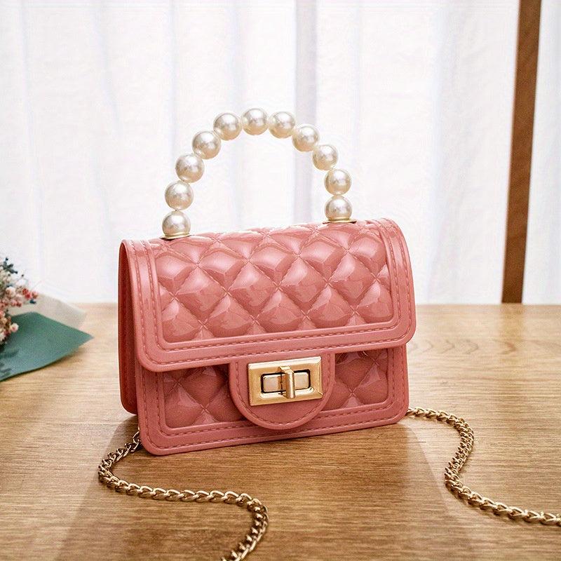 Solid Square Crossbody Bag Bead Top Handle