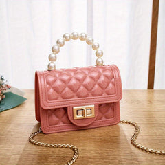 Solid Square Crossbody Bag Bead Top Handle