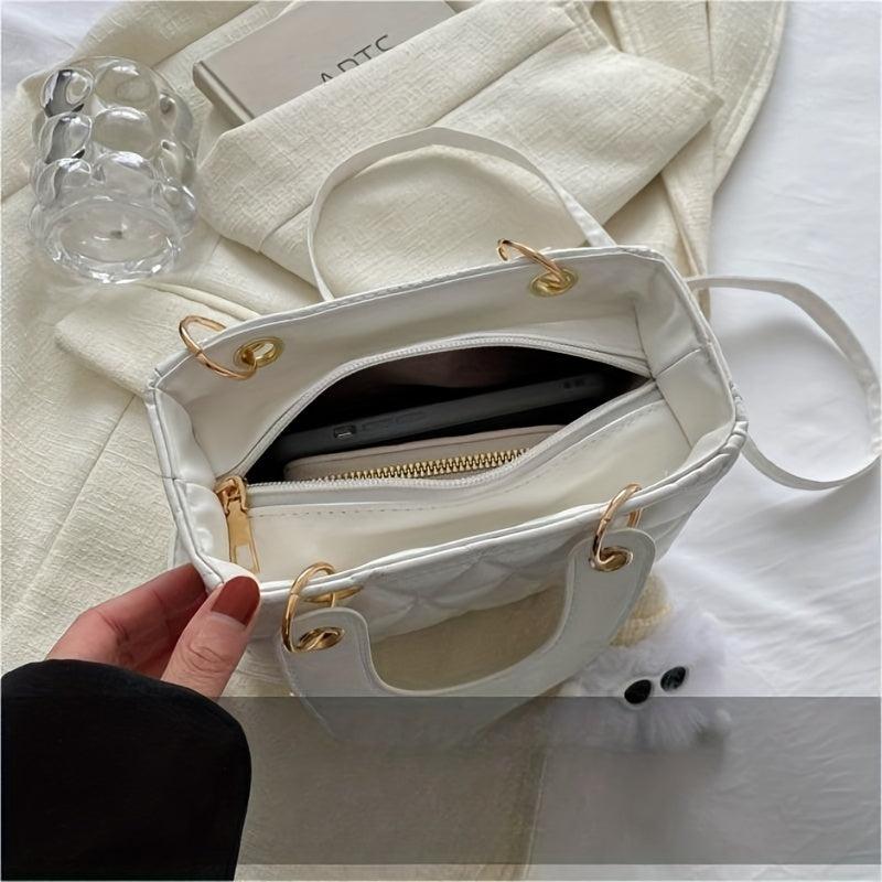 Mini Argyle Quilted Handbag Women Crossbody Bag Cartoon Plush Ball