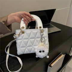 Mini Argyle Quilted Handbag Women Crossbody Bag Cartoon Plush Ball