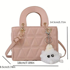 Mini Argyle Quilted Handbag Women Crossbody Bag Cartoon Plush Ball