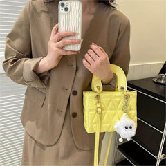Mini Argyle Quilted Handbag Women Crossbody Bag Cartoon Plush Ball