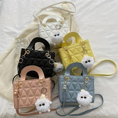Mini Argyle Quilted Handbag Women Crossbody Bag Cartoon Plush Ball