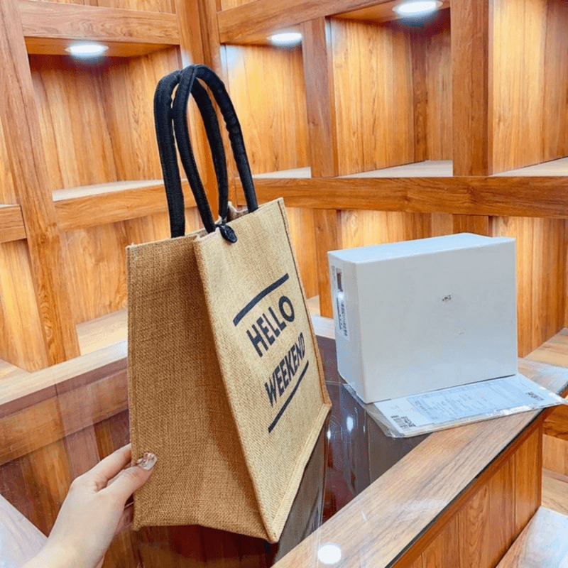 Weekend Print Tote Bag Reusable Burlap Shopping Bag
