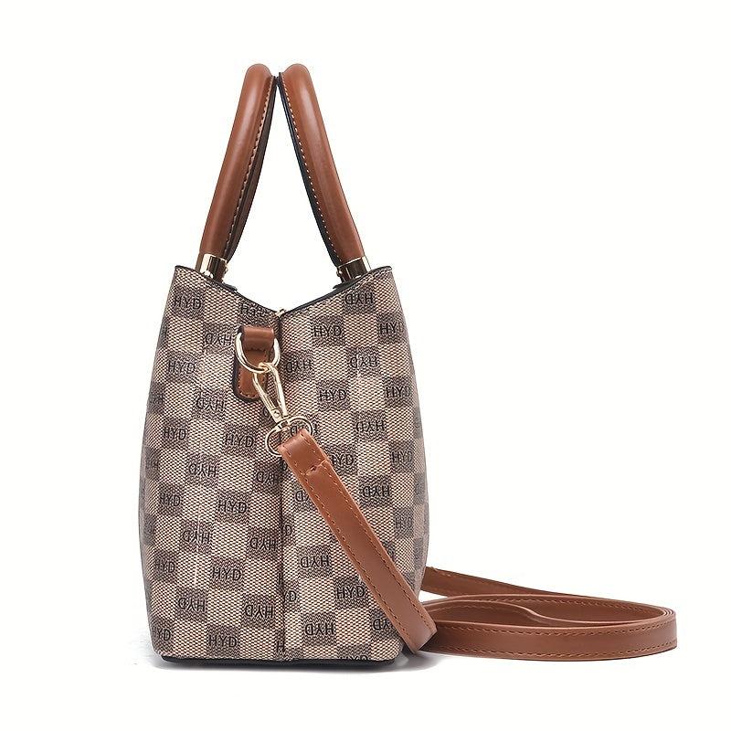 Grid Printed Handbag With Pendant Top Handle Crossbody Bag Women Tote Bag