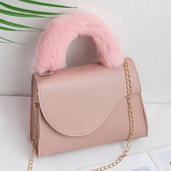 Small Plush Handle Crossbody Bag with Flap Chain