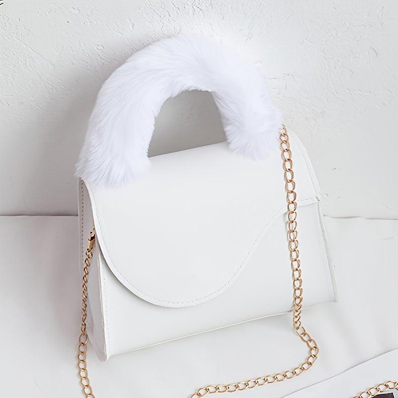 Small Plush Handle Crossbody Bag with Flap Chain