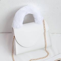 Small Plush Handle Crossbody Bag with Flap Chain
