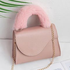 Small Plush Handle Crossbody Bag with Flap Chain