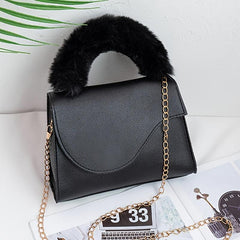 Small Plush Handle Crossbody Bag with Flap Chain