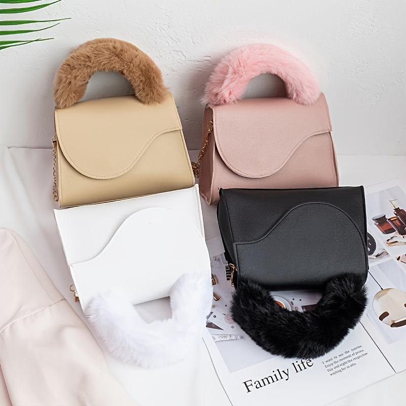 Small Plush Handle Crossbody Bag with Flap Chain