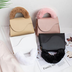 Small Plush Handle Crossbody Bag with Flap Chain