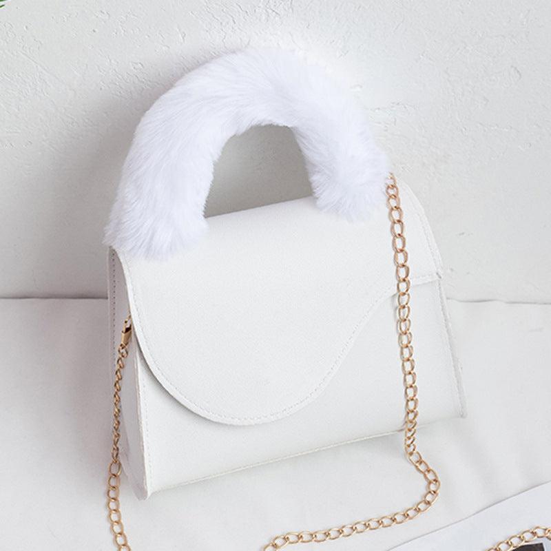 Small Plush Handle Crossbody Bag with Flap Chain