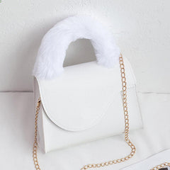 Small Plush Handle Crossbody Bag with Flap Chain