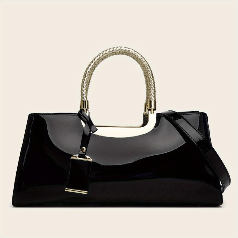 Patent Leather Crossbody Bag Top Ring Satchel Purse