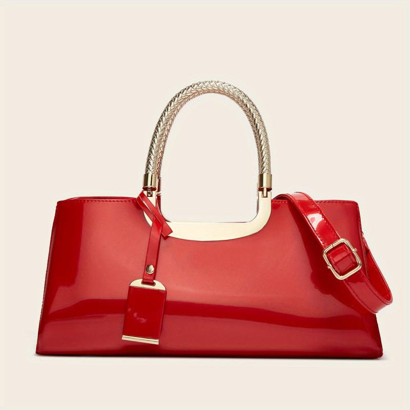 Patent Leather Crossbody Bag Top Ring Satchel Purse