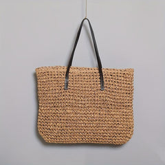 Large Capacity Straw Tote Bag Woven Handbag Travel Storage Bag