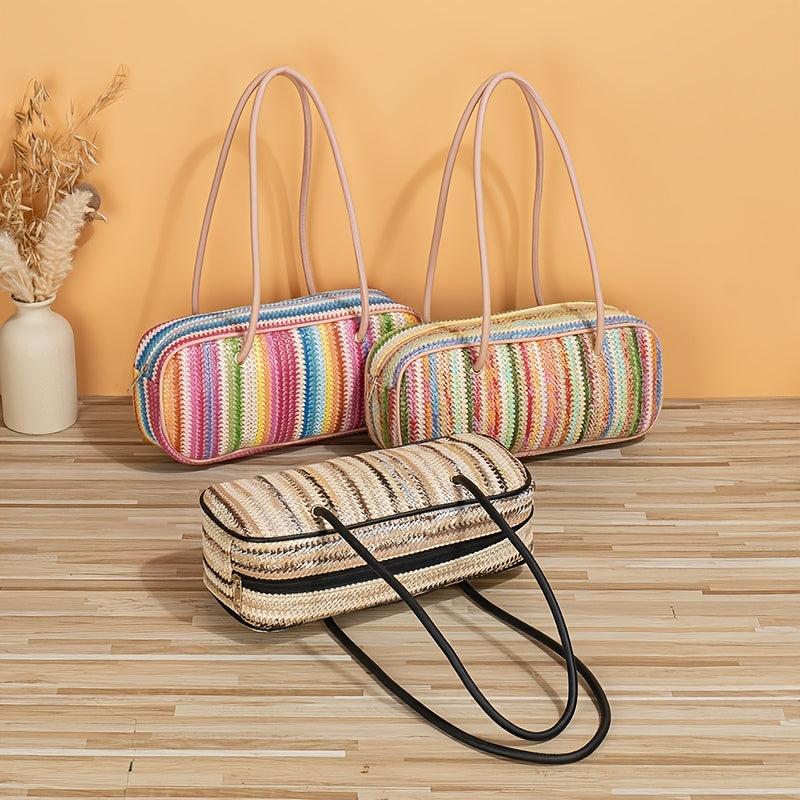 Colorful Straw Shoulder Bag Niche Underarm Bag For Travel