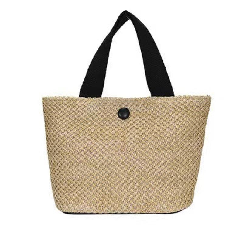 Straw Beach Bag with Snap Button - Women's Handbag for Holiday
