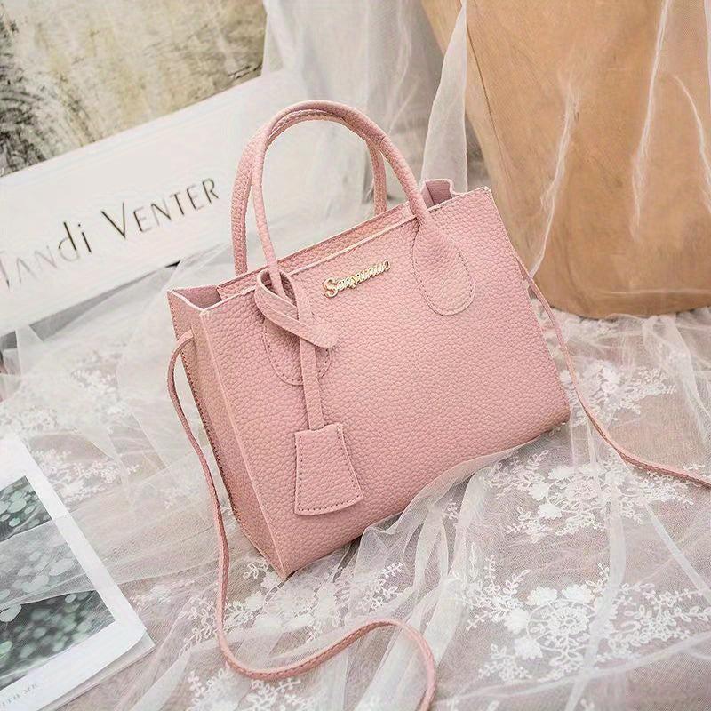 Litchi Embossed Double Handle Shoulder Bag