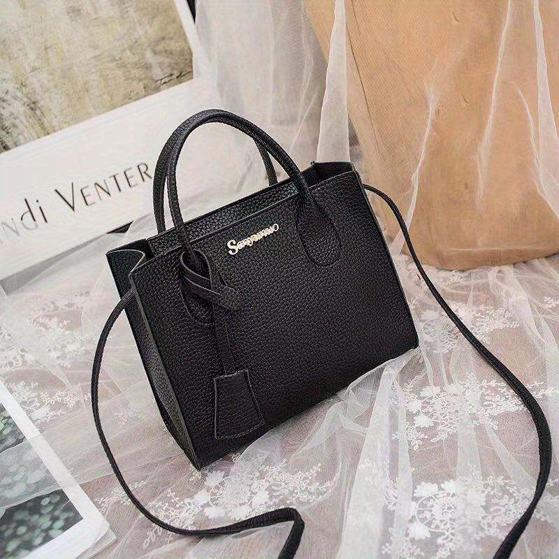 Litchi Embossed Double Handle Shoulder Bag