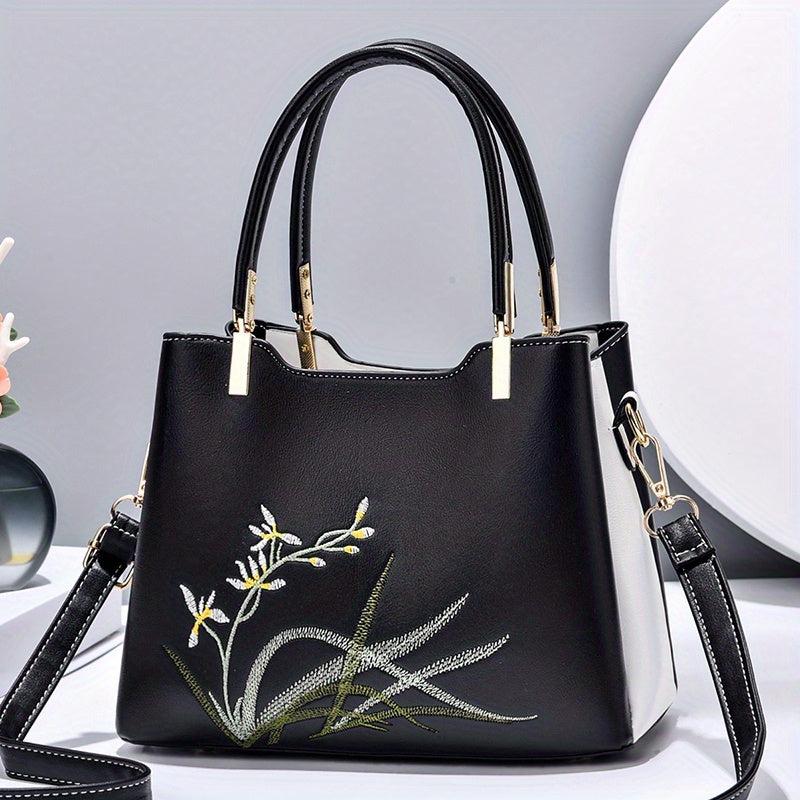 Flower Pattern Crossbody Bag PU Leather Textured Bag Purse