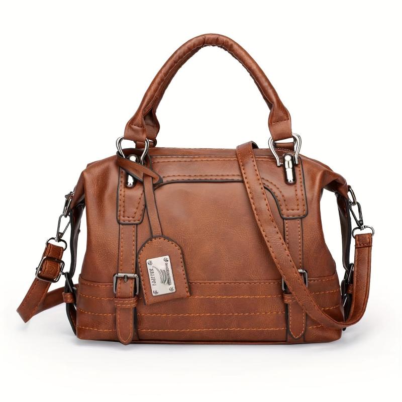 Vintage Boston Handbag Large Capacity Crossbody Bag Women's PU Leather