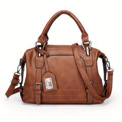 Vintage Boston Handbag Large Capacity Crossbody Bag Women's PU Leather